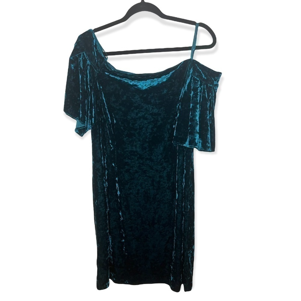 Eliza J blue crushed velvet off the shoulder dress 16w - Picture 4 of 7